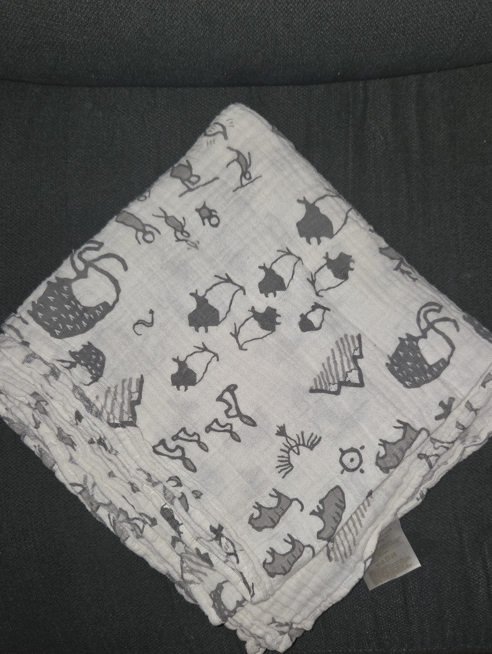 Little Unicorn Brand Swaddle White & Gray Animal Print Muslin Blanket